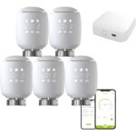 Qiumi ‎QM-TV05-ZG-501 Zigbee Válvula Termostática Inteligente Programable – Pack de 5 unidades + 1 pasarela de enlace