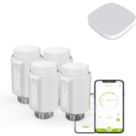 Qiumi ‎RMTVZG06-401 Zigbee Válvula Termostática Inteligente Programable – Pack de 4 unidades + 1 pasarela de enlace