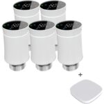 Qiumi ‎‎‎‎QM-BRT-100-501 Zigbee Válvula Termostática Inteligente Programable – Pack de 5 unidades + 1 pasarela de enlace