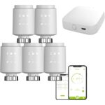 Qiumi ‎‎‎‎QM-TV02-ZG-501 Zigbee Válvula Termostática Inteligente Programable – Pack de 5 unidades + 1 Gateway