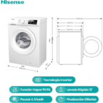 Hisense Lavadora de Carga Frontal WFQP801419VM 8 1400 kg rpm - Imagen 4